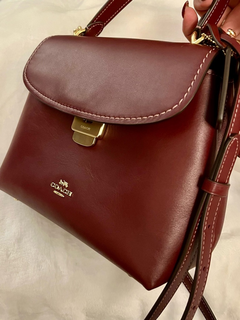 Coach Emory Top Handle Crossbody Satchel Smooth Leather Maroon CCE54 - Picture 6 of 11